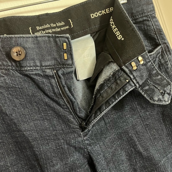 Dark Wash Blue Denim Trouser Jeans Dockers Comfort Band Waist Size 8 - Picture 5 of 6